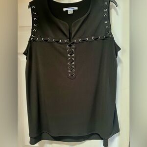 Peter Nygard Black Sleeveless Lace-Up Blouse